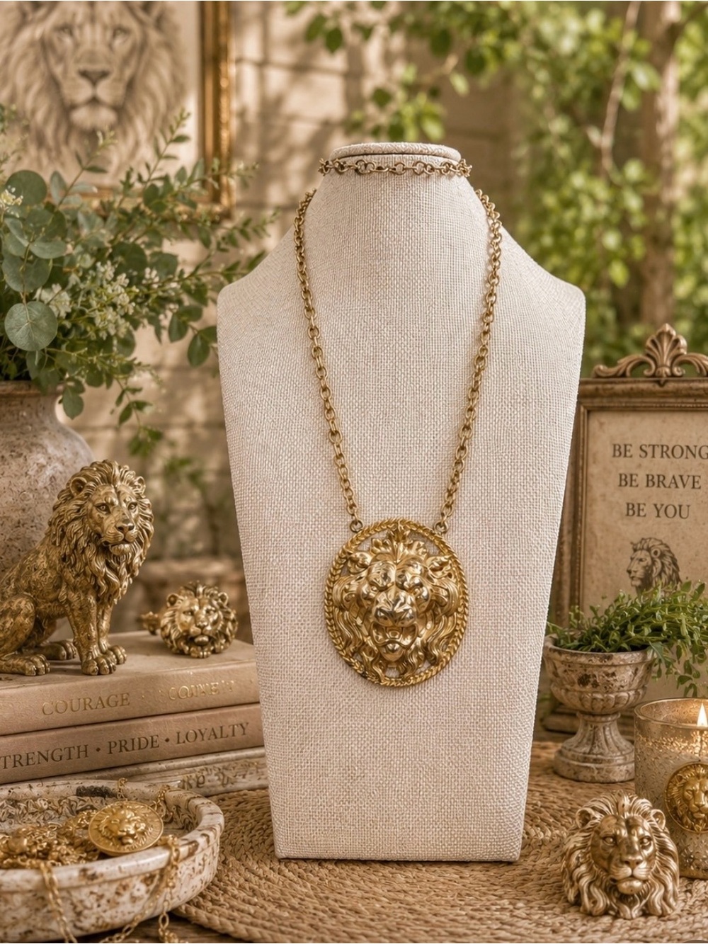 NAPIER 1970s Vintage Francis Fujio Lion Medallion Statement Necklace, Book Piece